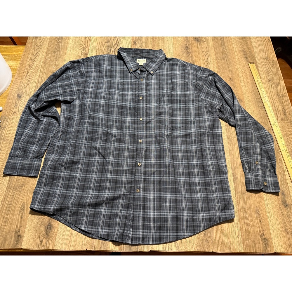 Haggar Shirts Men XXL Gray Button Down Long Sleeve Plaid Shirt